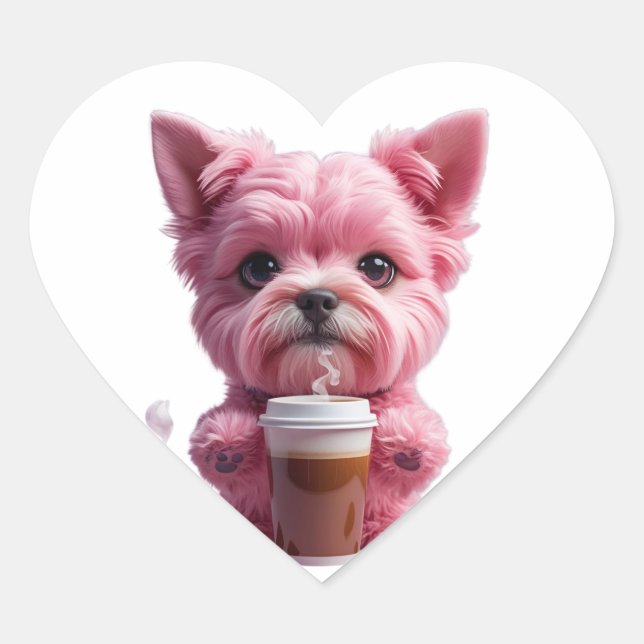 Sticker Cœur pink coffee puppy (Devant)