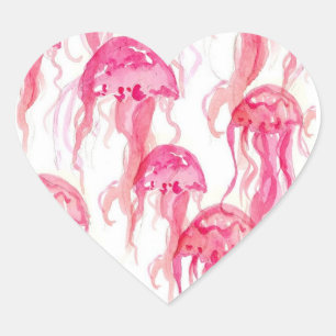 Sticker Cœur Pink Jellyfish Aquarelle Océan Sea Creator
