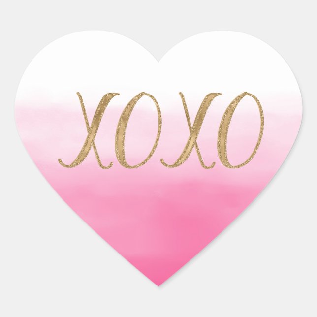 Sticker Cœur Pink Ombre Aquarelle Or Glitzy Glam XOXO (Devant)