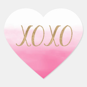 Sticker Cœur Pink Ombre Aquarelle Or Glitzy Glam XOXO