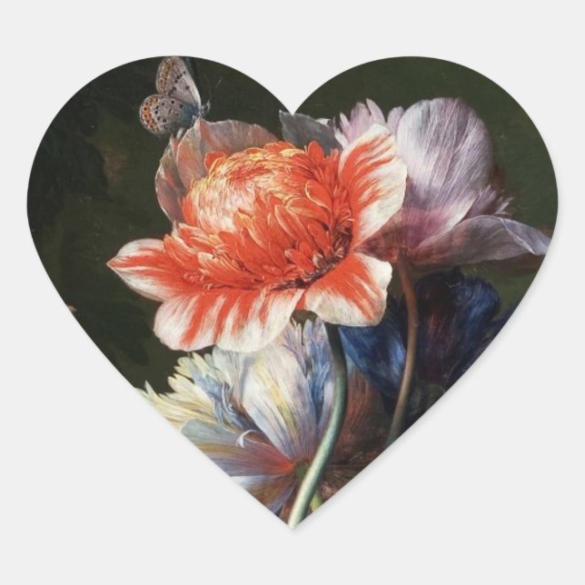 STICKER CŒUR PINK RED ANEMONES WHITE FLOWERS, BUTTERFLY MONOGRA (Devant)