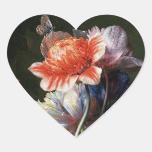 STICKER CŒUR PINK RED ANEMONES WHITE FLOWERS, BUTTERFLY MONOGRA