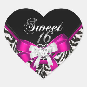 Sticker Cœur Pink Zebra Black Sweet sixteen 16 Anniversaire