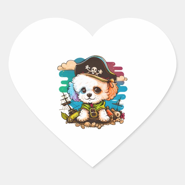 Sticker Cœur Pirate de chien de Bichon (Devant)