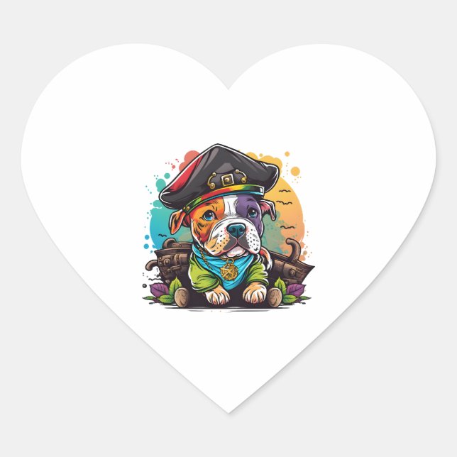 Sticker Cœur Pit Bull Dog Pirate (Devant)