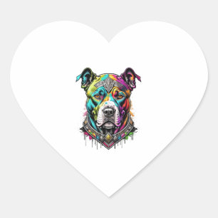 Sticker Cœur pitbull coloré