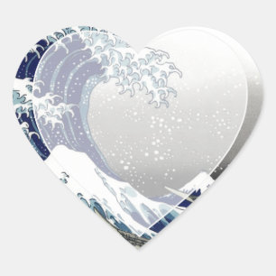 Sticker Cœur PixDezines Vintage, Grande Vague, Hokusai 葛飾北斎の神奈川
