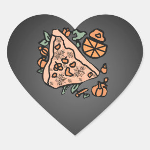 Sticker Cœur Pizza Rétro avec une touche de citrouille