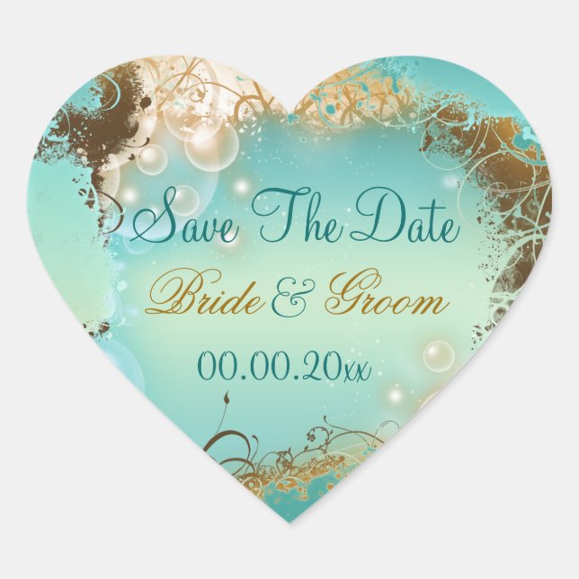 Sticker Cœur Plage "enregistrer la date" mariage aqua blanc (Devant)