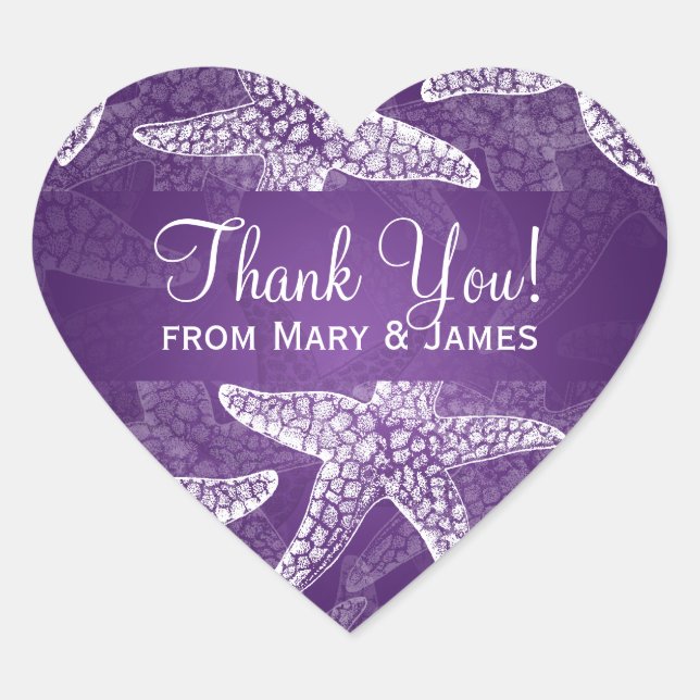 Sticker Cœur Plage Mariage Merci Starfish Purple (Devant)