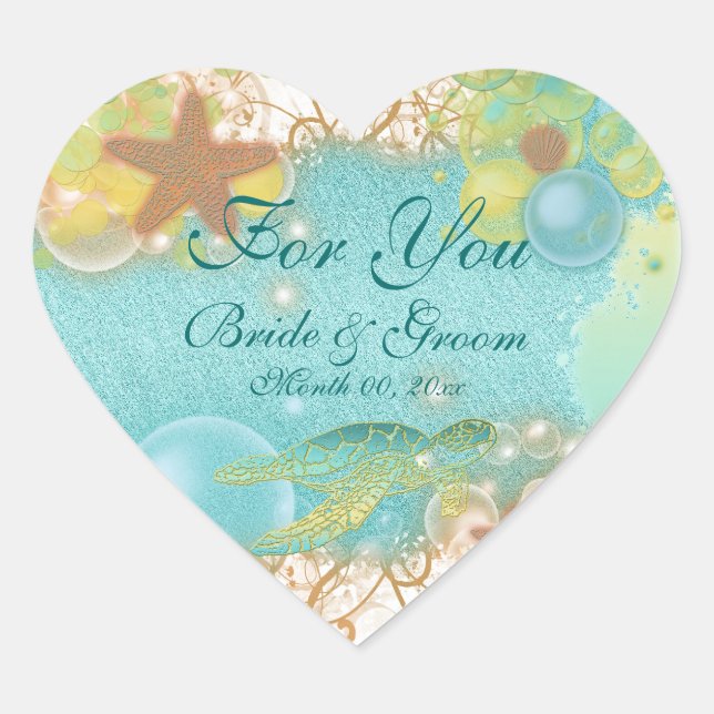 Sticker Cœur Plage thème mariage faveur "Pour vous" (Devant)