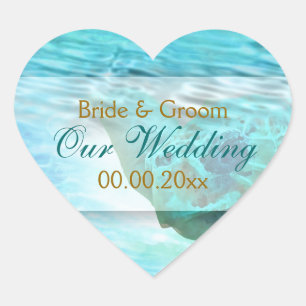 Sticker Cœur Plage thème tortue mariage PERSONNALISER