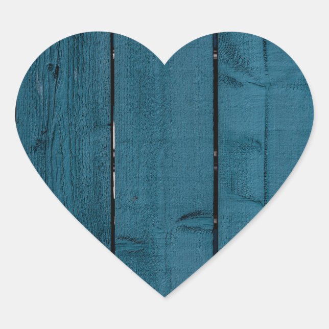 Sticker Cœur Planches de bois peint en bleu (Devant)