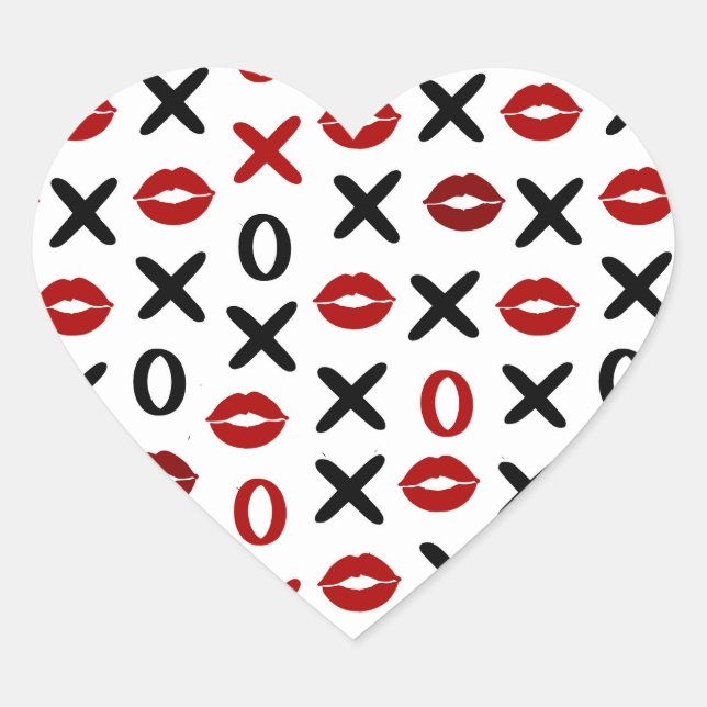 Sticker Cœur Playful XO & Red Lips – Modern Love Pattern (Devant)