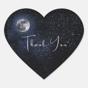 Sticker Cœur Pleine Lune Astrologie Étoiles Céleste Bleu Blanc