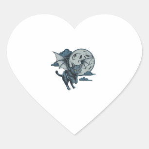 Sticker Cœur Pleine lune d'Halloween à l'aile de chauve-souris