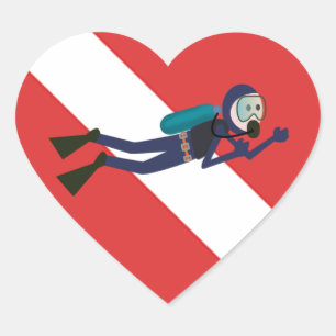 STICKER CŒUR PLONGEUR AUTONOME DRÔLE MIGNON AVEC LE CADEAU
