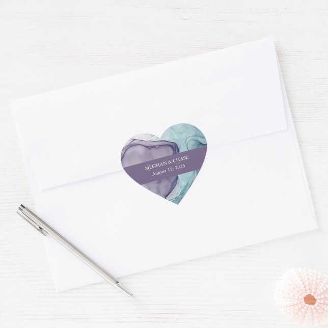 Sticker Cœur Plum moderne violet Turquoise Mariage d'encre d'al (Enveloppe)