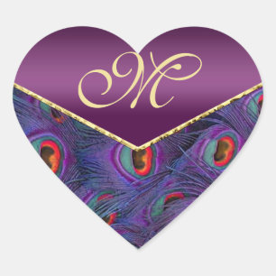 Sticker Cœur Plum Purple Peacock Monogramme Enveloppe Sceau