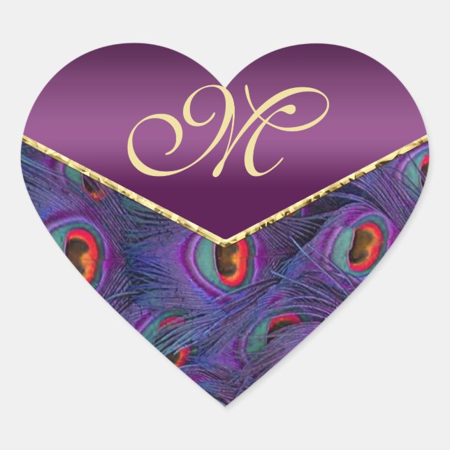 Sticker Cœur Plum Purple Peacock Monogramme Enveloppe Sceau (Devant)