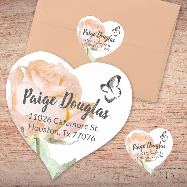 Sticker Cœur Poche Dusty Botanique Coeur En Forme D'Adresse Sce (peach dusty pink address envelope seal graduation party invitation address sticker floral rose roses)
