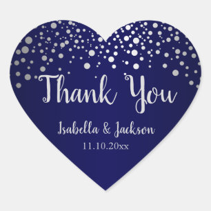 Sticker Cœur Points confetti bleu marine et argent