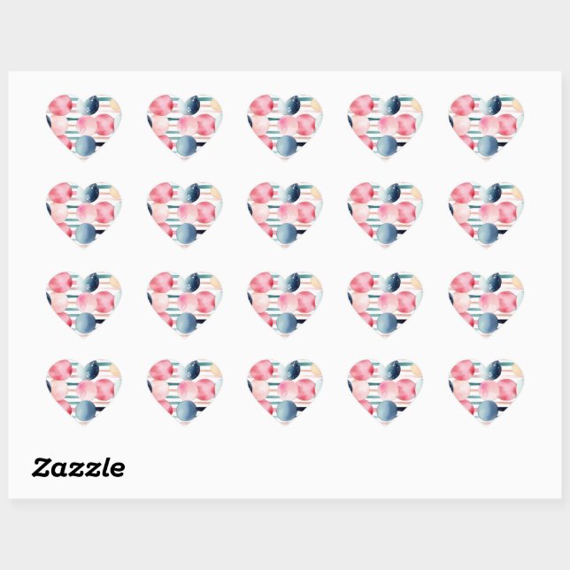 Sticker Cœur Points et bandes 10 (Feuille)