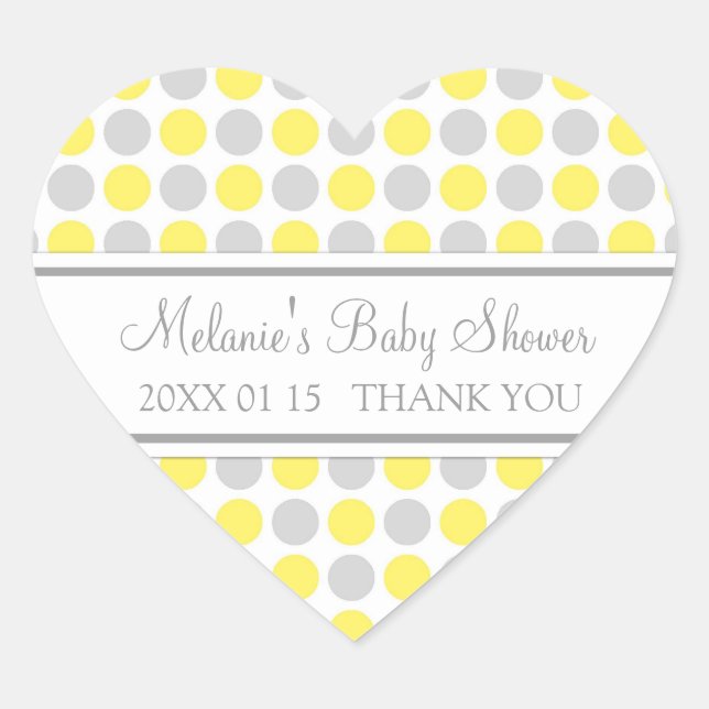 Sticker Cœur Points gris Jaune Baby shower Favoriser les autoco (Devant)