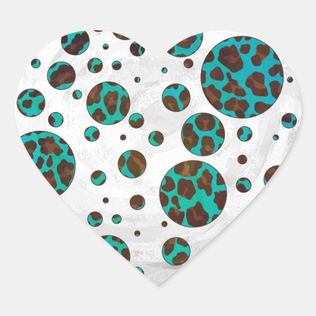 Sticker Cœur Points Leopard Brown et Turquoise PrintPolka (Devant)