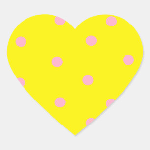 Sticker Cœur Pois roses sur jaune