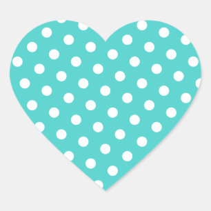 Sticker Cœur Pois turquoise et blanc moyen
