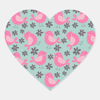 Sticker Cœur Polka Dot Birds and Flowers