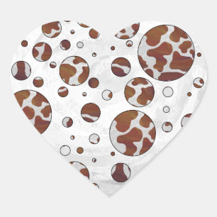 Sticker Cœur Polka Dot Cow Impression Brown et blanche