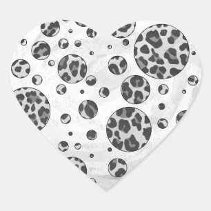 Sticker Cœur Polka Dot Leopard Design noir et blanc