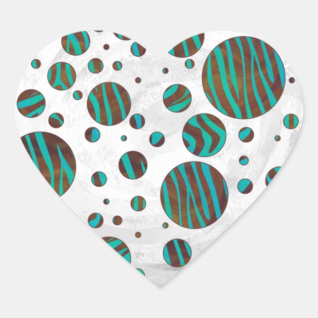 Sticker Cœur Polka Dot Zebra Brown et Turquoise (Devant)