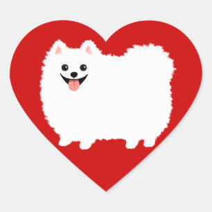 Sticker Cœur Pomeranian blanc heureux
