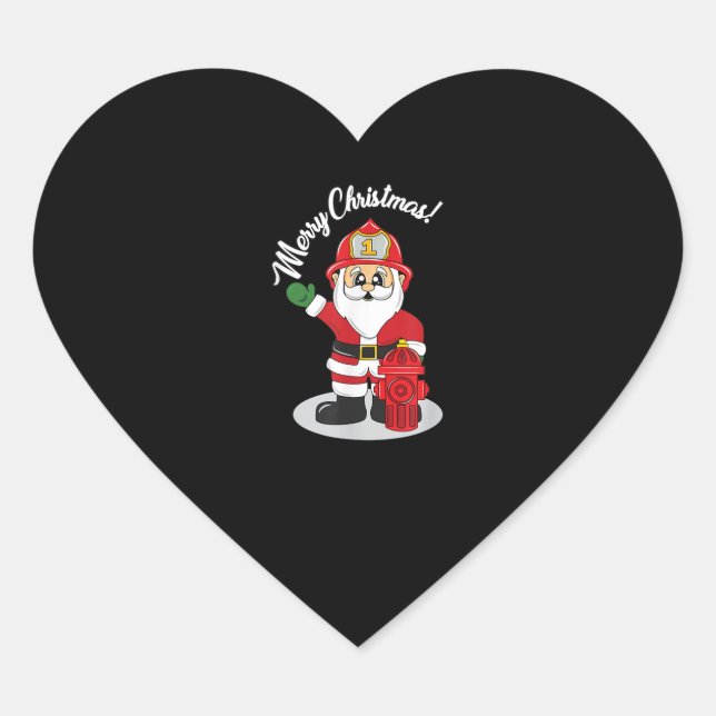Sticker Cœur Pompier de Noël Père Noël hiver (Devant)