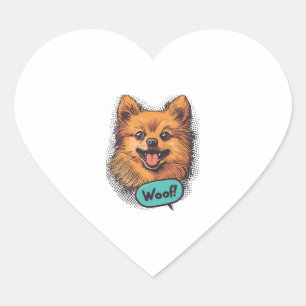 Sticker Cœur Pop Art Pomeranian � Retro Comic Chien