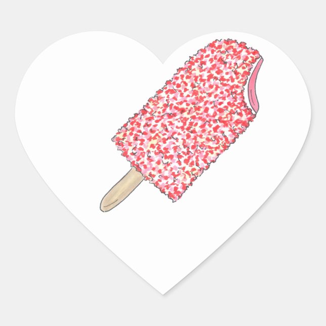 Sticker Cœur Popsicle aux fraises roses La crème glacée de la S (Devant)