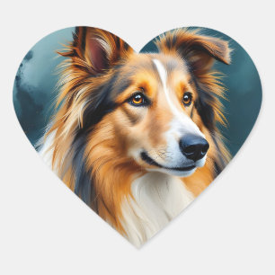 Sticker Cœur Portraits de Rough Collie
