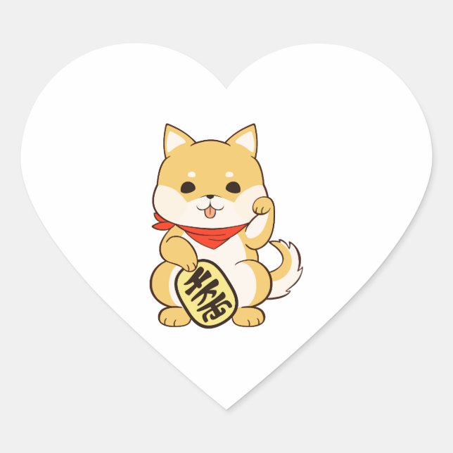 Sticker Cœur Pose Chat Shiba Inu Lucky (Devant)
