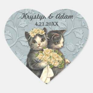 Sticker Cœur Posh Cats Mariage bleu