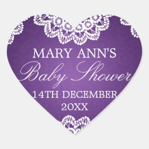 Sticker Cœur Pourpre vintage de dentelle de date de baby shower