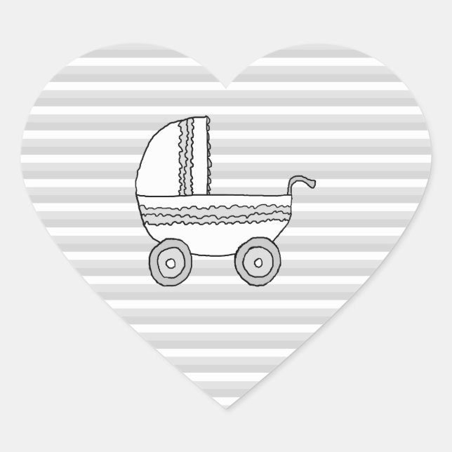 Sticker Cœur Pram bébé blanc et gris. (Devant)