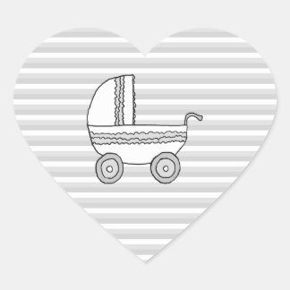 Sticker Cœur Pram bébé blanc et gris.