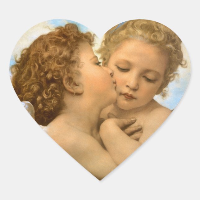 Sticker Cœur Premier Baiser (détail d'ange) par Bouguereau (Devant)