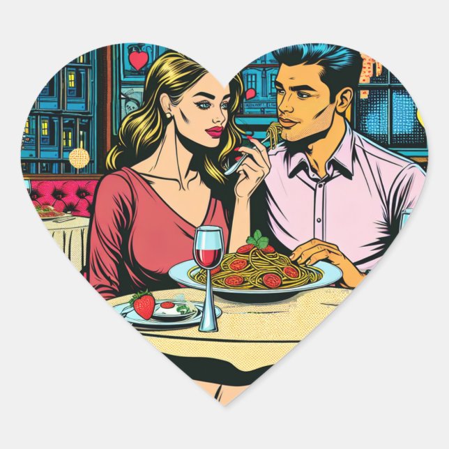 Sticker Cœur Première date | Dîner Spaghettis (Devant)