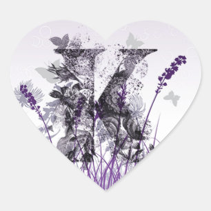 Sticker Cœur Prés pourpres et alphabet de fleur - fille de la