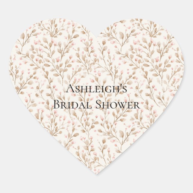 Sticker Cœur Pretty Blush Pink Cream Floral Bridal Shower (Devant)