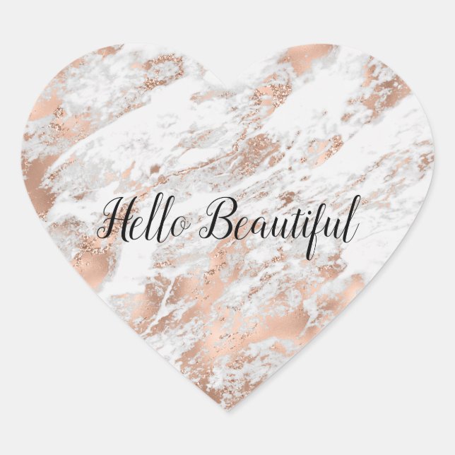 Sticker Cœur Pretty Rose Gold White Glitzy Marble (Devant)
